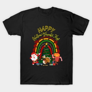 Happy Hallow Thanks Mas Santaclause Turkey Pumkin Man T-Shirt